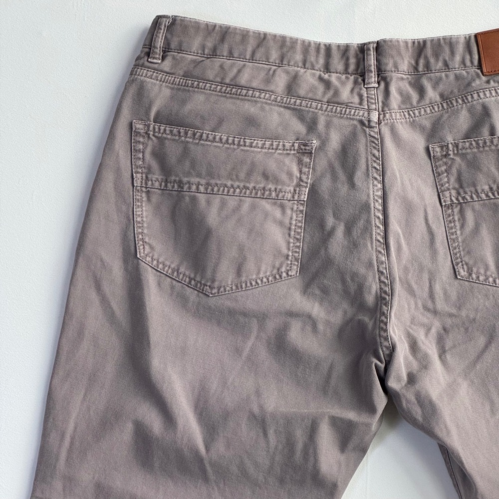 Ledbury Mens 34/28 Straight Leg 5-Pocket Cotton Twill Pants Taupe Grey Hemmed - Picture 4 of 10